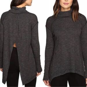 We The Free Free people‎ Charcoal gray split back wide cuff Turtleneck Sweater